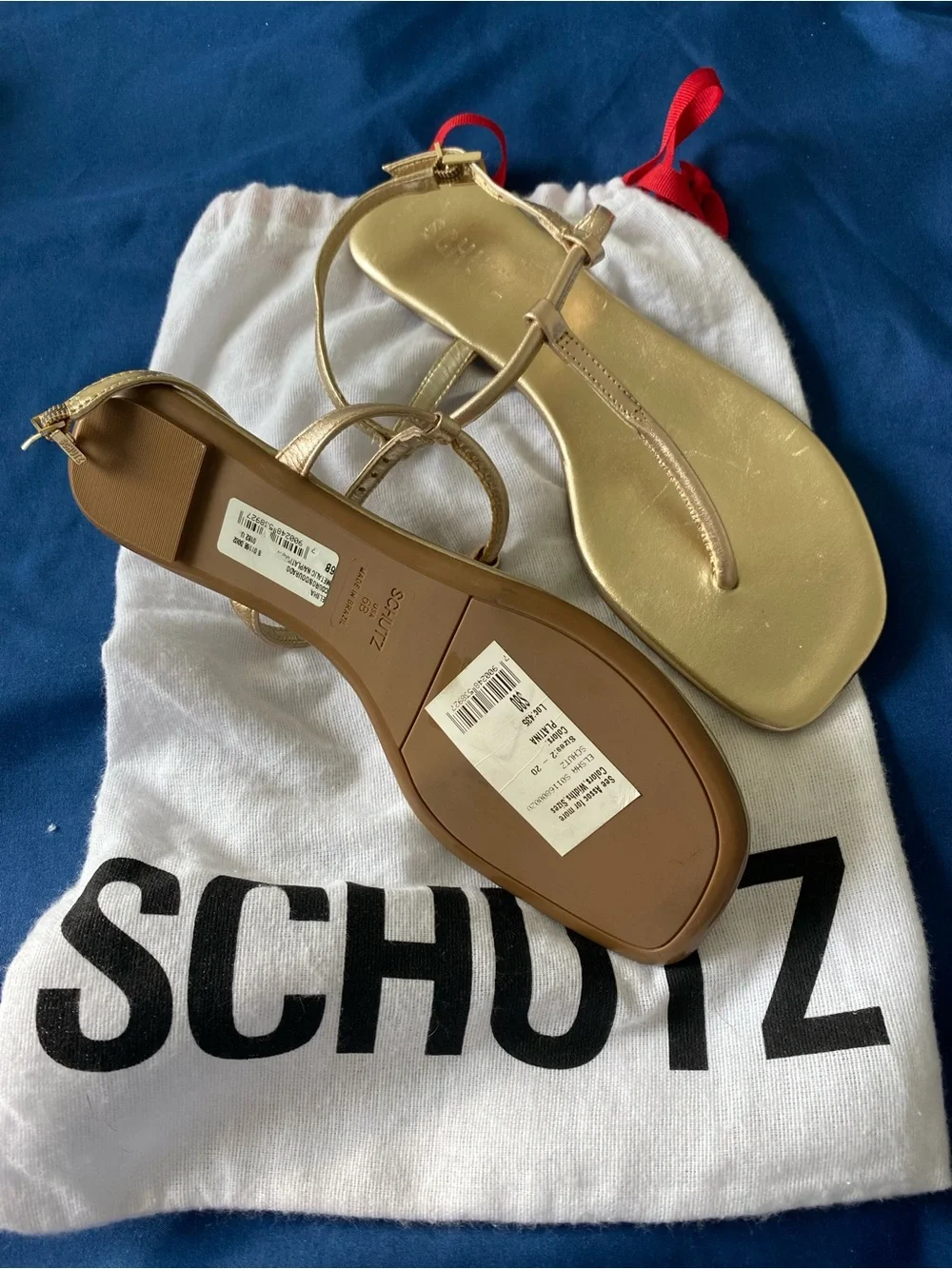 NWT SCHUTZ Gold Strappy Thong Sandals 6B